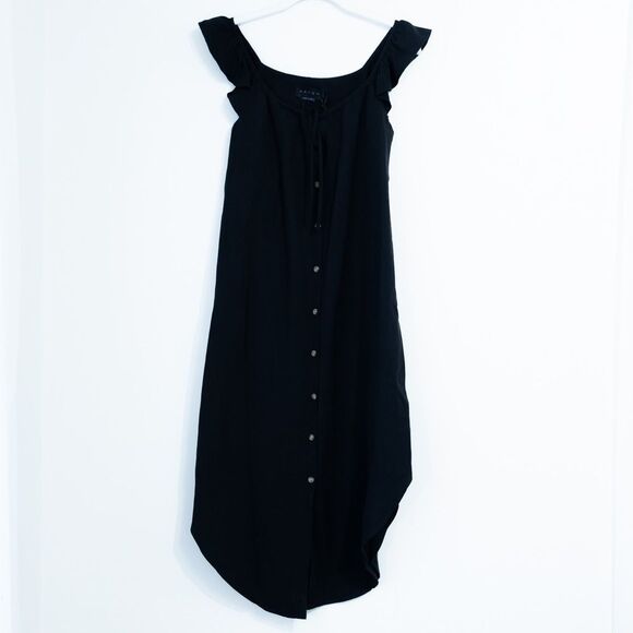 NEW Hatch Collection Jenna Ruffle Button Front Midi Dress Black Maternity XS - Picture 4 of 11